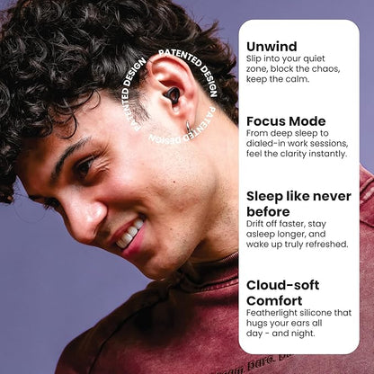 Zenz Unwind Ear Plugs for Sleeping Noise Reduction - Comfy Reusable Soft Silicone Earplugs for Focus, Study, Work - 8 Pair Eartips in XS/S/M/L - 27dB Hearing Protection with Storage Case - Onyx Black