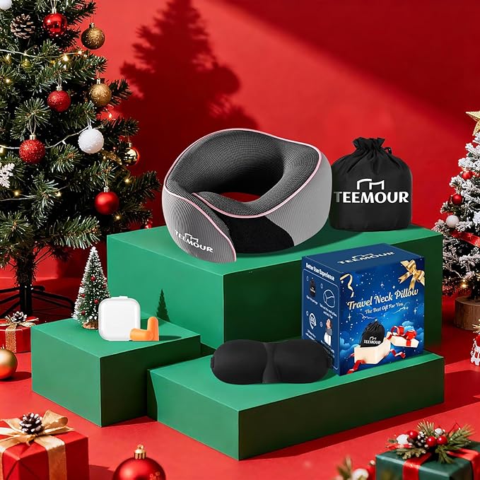 Travel Neck Pillow Airplane- Stocking Stuffers Upgraded 360° Support Travel Pillows for Airplanes, with Eye Mask & Earplugs, Portable Carry Bag for Long Flights, Business Trip| Best Travel Essentials