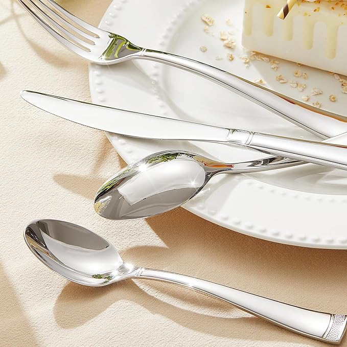 KINGSTONE Silverware Set, 40-Piece Flatware Set for 8, 18/10 Stainless Steel Cutlery Set with Bead Edge, Utensil for Kitchen, Home, Party, Wedding, Mirror Polished, Dishwasher Safe, Featured Gifts