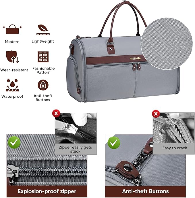 Carry On Garment Bags for Travel, Convertible Garment Duffle Bag for Men Women, 2 in 1 Suit Bag Travel Duffel Bag with Shoes Compartment & Detachable Shoulder Strap