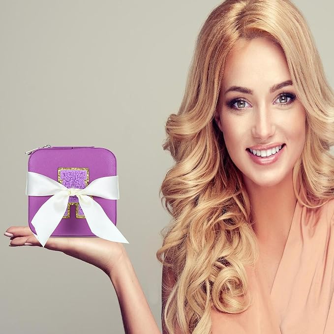 Parima Women's Fashion Jewelry Case Organizer | Small Purple Jewelry Box - Letter A