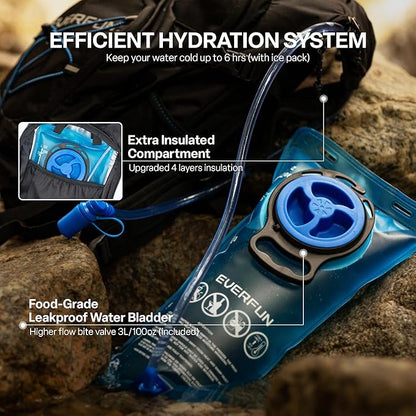 Everfun Hydration Backpack 18L with Water Bladder 2L/3L Hiking Water Backpack Women Men Hydration Pack Insulated Lightweight Day Hydropack with Storage for Hiking, Biking, Running, Festival