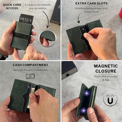 Mens Wallet, Premium Leather Slim Wallet, RFID Blocking Pop-Up Card Holder, Extra Credit Card Slots, Cash Slot, Magnetic Closure, Christmas Gift Ready Gift Box Included