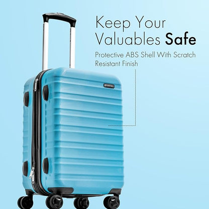 (Not Made In China) Carry-On Luggage Hardside Spinner, 4 Wheels, Lightweight and Expandable 22 Inch Suitcase Rolling Carryon (Blue)