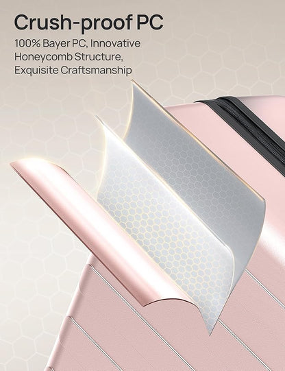 NINETYGO Luggage Sets 2 Piece, Carry On Luggage Airline Approved, Large Checked Luggage with Smooth Spinner Wheels, Expandable, Hard Shell PC Suitcase Sets, TSA Approved, 20in/28in (Pink, Rhine Max)