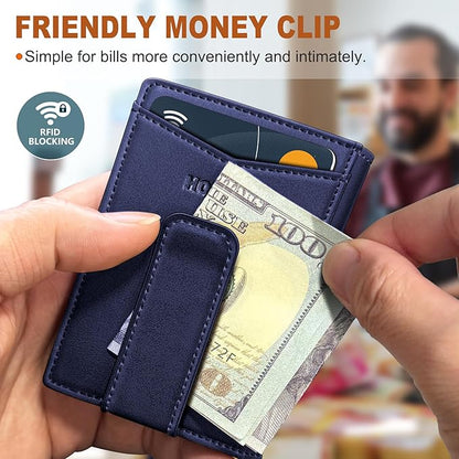 Magnetic Closure Slim Wallet with Money Clip Gift Boxed,Genuine Leather Front Pocket Wallet for Men, 3.9"x 2.11", RFID Blocking