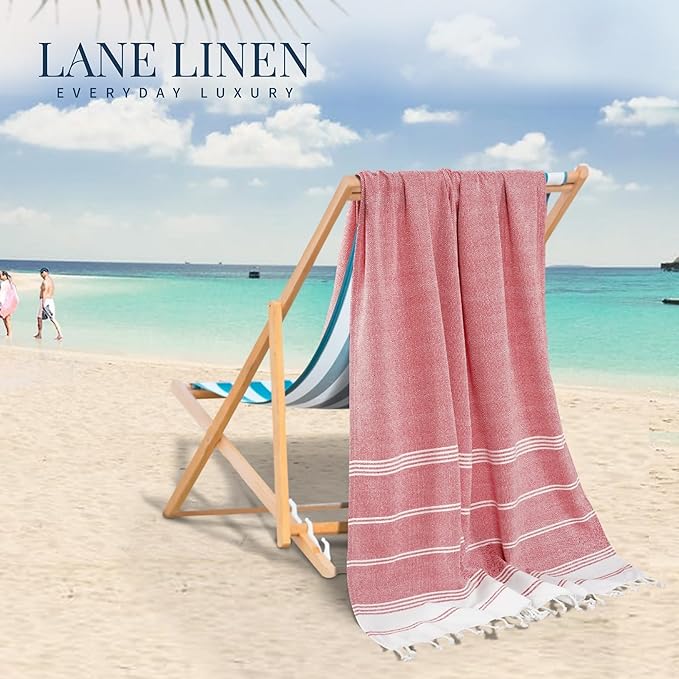 LANE LINEN Turkish Beach Towel 2 Pack, Oversized Beach Towel 39"x71", Lightweight Beach Essentials for Women, Large Pool Towel, Absorbent & Quick Dry, Sand Free Beach Towel - Hibiscus