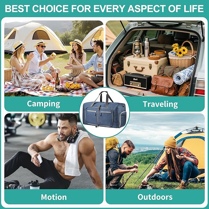 Dimayar Travel Duffle Bag for Men Women - Foldable Duffel Bag with Shoes Compartment - Overnight Bags Waterproof & Tear Resistant(85L,Dark Blue)