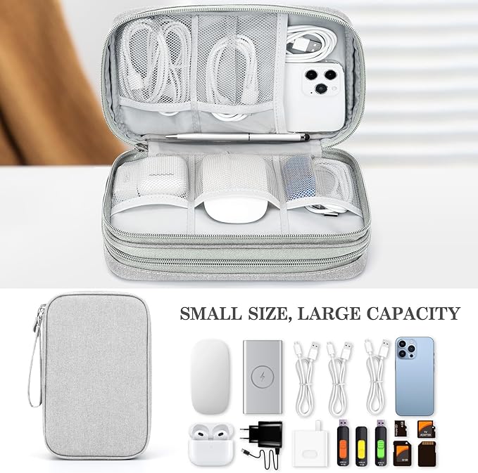 FYY Electronic Organizer, Large Travel Cable Organizer Bag Pouch Electronic Accessories Carry Case Portable Waterproof Double Layers All-in-One Storage Bag for Cable, Cord, Charger, Phone, Grey