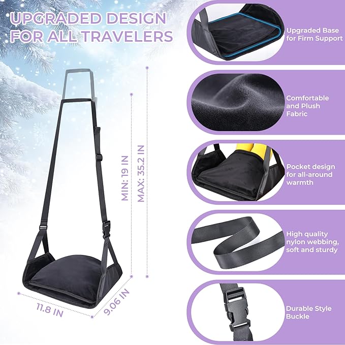Babenest Warmth Airplane Foot Hammock, Foldable Leg Rest Support with Adjustment Nylon Strap and Thicken Bottom, Portable Flight Footrest Holder in Air Travel, Office & Car (Winter)