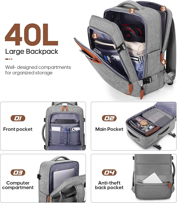 UKEIN Luggage Sets 3 Piece, PC Hardside LargeLuggage 28 Inch With Spinner Wheels with TSA Lock, Checked Suitcase Set With Travel Backpack for Men (Grey, 3 piece set (28inch))