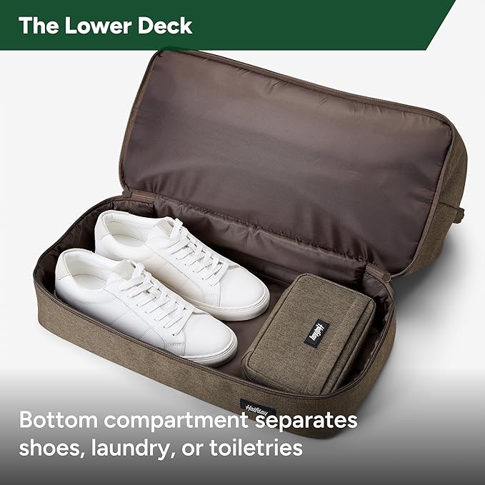Halfday Double Decker Weekender Bag 40L | Designed for Easy Packing & Storage (Padded Strap, Zippered Bottom Compartment, Interior Mesh Pockets, Trolley Sleeve, Water-Resistant Fabric), Dune