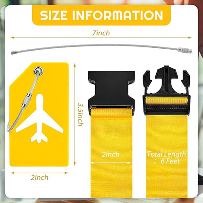 Weewooday 8 Pcs Luggage Straps Suitcase Tags Set for TSA Approved, 4 Travel Adjustable Suitcase Belt, 4 Silicone Luggage Tags with Name ID Card Travel Accessories(Yellow,Airplane)