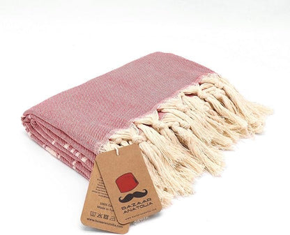 Bazaar Anatolia Turkish Beach Towel – 100% Cotton, Quick Dry, Sand Free Towel for Bathroom, Travel, Camping – Oversized 71x39 Inches – Stripe Red