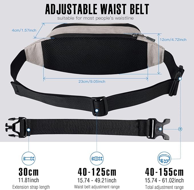 WATERFLY Fanny Pack Waist Bag: Small Hip Pouch Bum Bag Fannie Pack Phanny Fannypack Waistpack Bumbag Beltbag Sport Slim Fashionable for Jogging Hiking Hiker Woman Man