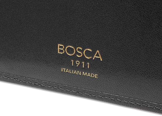 Bosca Men's Old Italian Leather Wallet RFID Blocking Modern Bifold Executive Design 8 Card Slots, Made in Italy - Black