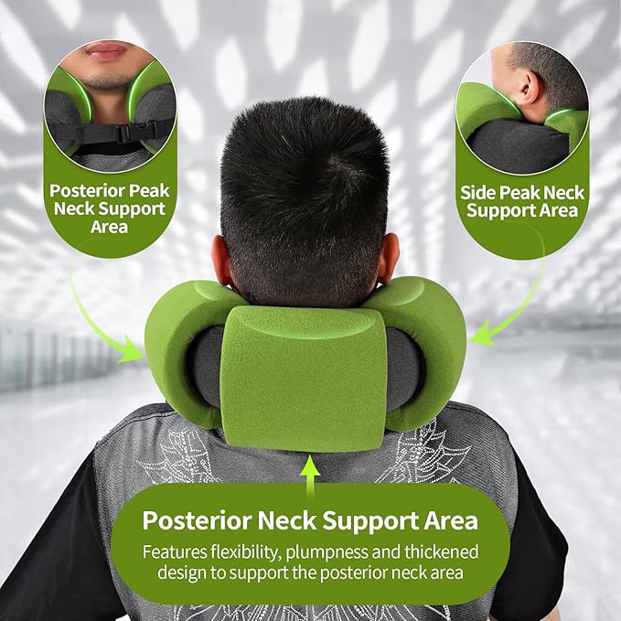3-Ring Memory Foam Travel Neck Pillow It has obtained a Patent. The Three Rings can be movably Adjusted to Provide Flexible Support for The Neck, Head, and Other Areas.Green