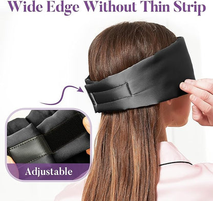 Satin Sleep Mask - Updated Design Light Blocking Eye Mask for Men and Women, Soft and Comfortable Night Sleeping Mask, Eye Cover for Travel/Sleeping (Black)