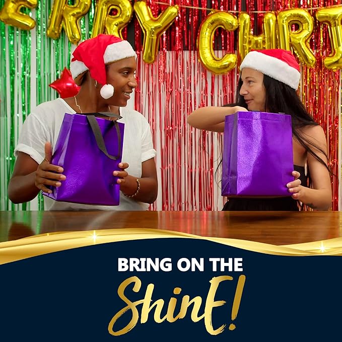 Nush Nush Set of 30 Gift Bags Bulk Medium Size - Mix of 6 Vibrant Colors Reusable Bulk Gift Bags with Handles With Glossy Finish - Perfect Goodie Bag for Christmas, Birthday, Thanksgiving – 8x4x10