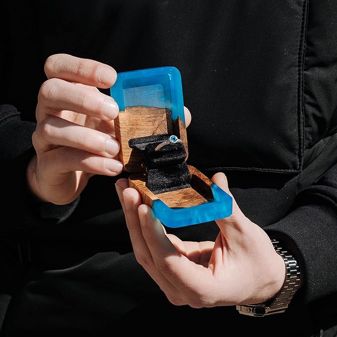 RWA Slim Engagement Ring Box for Proposal – Unique Wedding Ring Holder & Jewelry Display Case – Travel Jewelry Organizer, Ring Bearer Box, Proposal Gift, Wedding Ring Box for Ceremony, FLIP blue