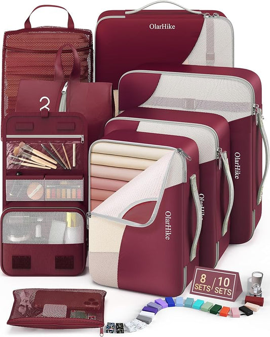 8 Set Packing Cubes for Travel,Gifts for Women Mom at Christmas,AntiTearing Suitcase Organizers for Luggage with Shoe & Hook Toiletry Bag,Vacation Essentials & Accessories for Cruise Ship,Wine