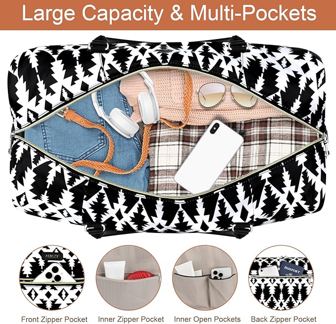 Weekender Bag for Women, Travel Duffel Bag Carry On Overnight Bag with Shoe Compartment Large Nylon Travel Weekend Tote Bag