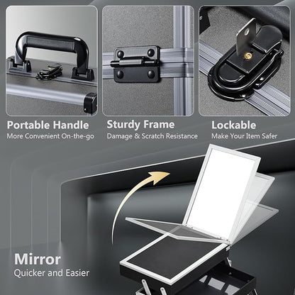 Joligrace Makeup Train Case Makeup Case Organizer Portable Cosmetic Box Storage with 2 Trays Mirror Locking with Keys Make Up Travel Case Nail Kits Traveling Makeup Box Iron Grey