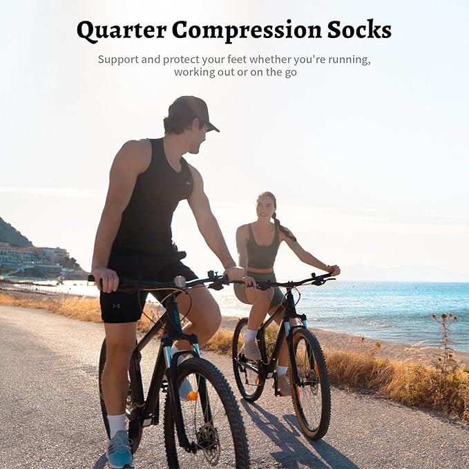 Compression Running Ankle Socks for Men and Women (6 Pairs), Quarter Athletic Socks for Running, Cycling, Golf, Work