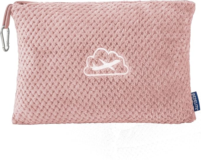 BEDELITE Travel Blanket with Bag, Ultra-Soft Jacquard Fleece Blanket with Luggage Sleeve & Backpack Clip, Airplane Blanket Travel Essentials, Pink