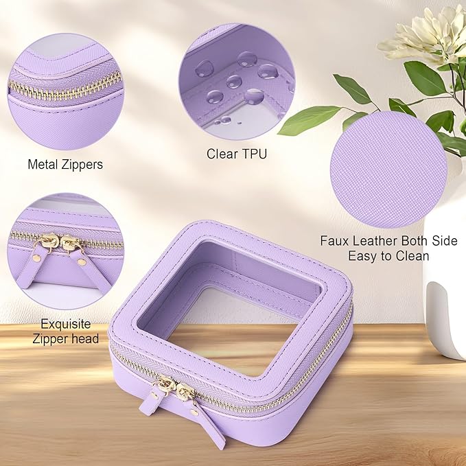 Pinkmik Clear Makeup Bag Waterproof Travel Case for Cosmetics and Toiletries Women's Purse Organizer and Clear Car Bag with Zipper (X/Purple, M+MINI)