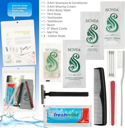 Moda West 24 Hygiene Kits - Bulk Case of Wholesale Basic Toiletry Kits for Men, Women, Travel, Charity 12 Pc Kit