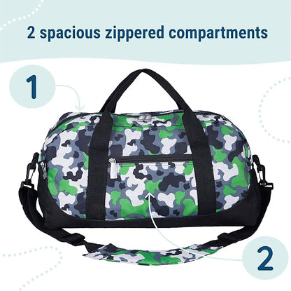 Wildkin Kids Overnighter Duffel Bag – Carry-On Size, Ideal for School & Sleepovers – Green Camo