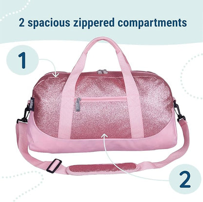 Wildkin Kids Overnighter Duffel Bag – Carry-On Size, Ideal for School & Sleepovers – Pink Glitter
