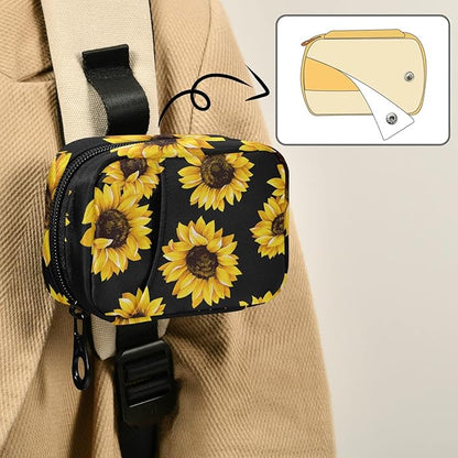 Black Sunflower Travel Pill Organizer Weekly Small (Cute) Pill Box 7 Day Pill Case Vitamin Holder Pill Bottle Organizer