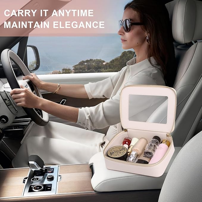 Pinkmik Clear Makeup Bag for Women Waterproof Travel Cosmetics and Toiletries Case Portable Makeup Oaganizer Bag Clear Car Bag with Zipper (Beige, M)