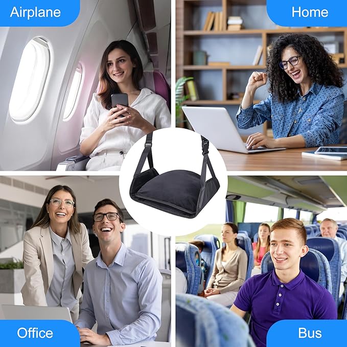 Warm Airplane Foot Hammock, Foldable Bamboo Base Foot Hammock for Plane Travel with Warm Cover, Portable Desk Foot Rest, Airplane Travel Essentials