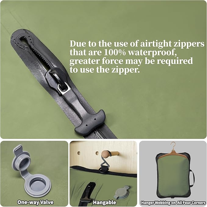 Vacuum Bags for Travel, Professional IP67 Reusable Vacuum Compression Bags for Travel Suitcases, Durable Space Saver Bag (2 PACK GREEN, No Pump)