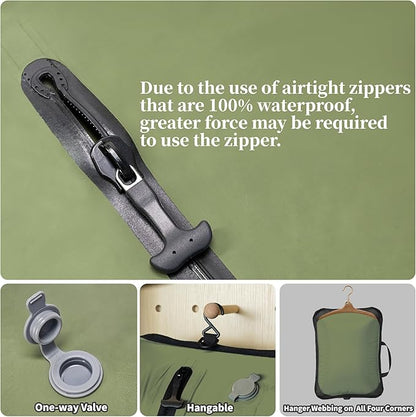 Vacuum Bags for Travel, Professional IP67 Reusable Vacuum Compression Bags for Travel Suitcases, Durable Space Saver Bag (2 PACK GREEN, No Pump)