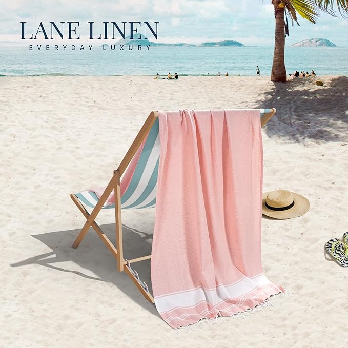 LANE LINEN Large Pool Towels, XL Beach Towel 2 Pack, Pre-Washed, No Shrink, Quick Dry Oversized Beach Towels, Stylish Beach Towel for Women, Sand Free Towel, 39"x71" - Quartz Pink