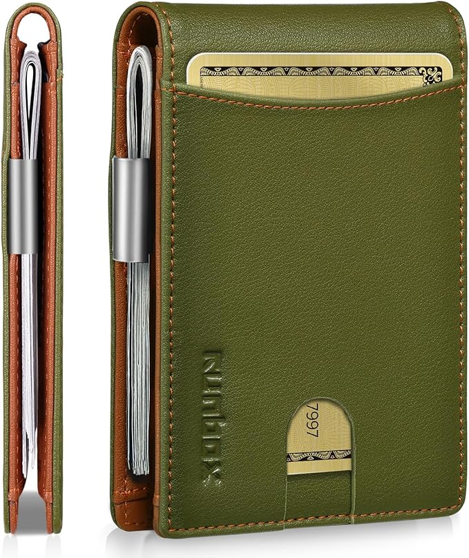 RUNBOX Money Clip Slim Wallets for Men RFID Blocking 11 Card Holder Minimalist Small Leather Bifold Men's Front Pocket Wallet Gift Box