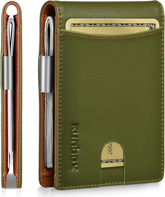 RUNBOX Money Clip Slim Wallets for Men RFID Blocking 11 Card Holder Minimalist Small Leather Bifold Men's Front Pocket Wallet Gift Box