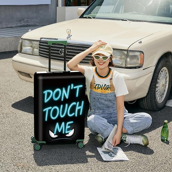 ANNA QUEEN Blue Don't touch me Travel Luggage Cover Suitcase Protector Suitcase Cover Anti-Scratch,Stretchable Fit for 18-32Inch Luggage,Travel Bag Cover Washable (L(fits 26-28Inch suitcase)