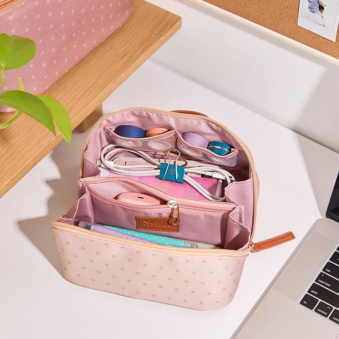 Erin Condren Small Organizer Case, Multi-Purpose Travel Case with Stylish Almond Asterisk Design and Sturdy Vegan Leather Handle, Carry Toiletries, Makeup, Jewelry or Essentials