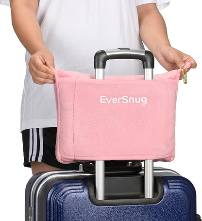 EverSnug Travel Blanket and Pillow - Ultra-Soft, Compact & Lightweight, 65x40 Inches, with Carry Case, Luggage Sleeve & Backpack Clip for Airplane Comfort (Light Pink)