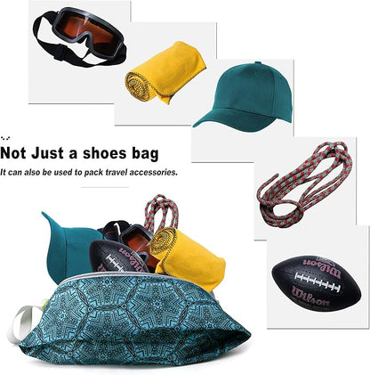 BeeGreen Shoe Organizer Shoe Bags For Travel with Zipper Closure, Shoe Storage Organizer with Handle Travel Bags, Green Blue Lightblue-Geometry, Large, Green Blue Lightblue-geometry