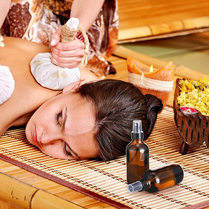 Fumete 36 Pcs Glass Spray Bottles 4oz Fine Mist Glass Spray Bottle Refillable Liquid Containers with 6 Labels 6 Funnel for Hair Travel Plants Cleaning Solutions Skin Care(Amber,Classic)