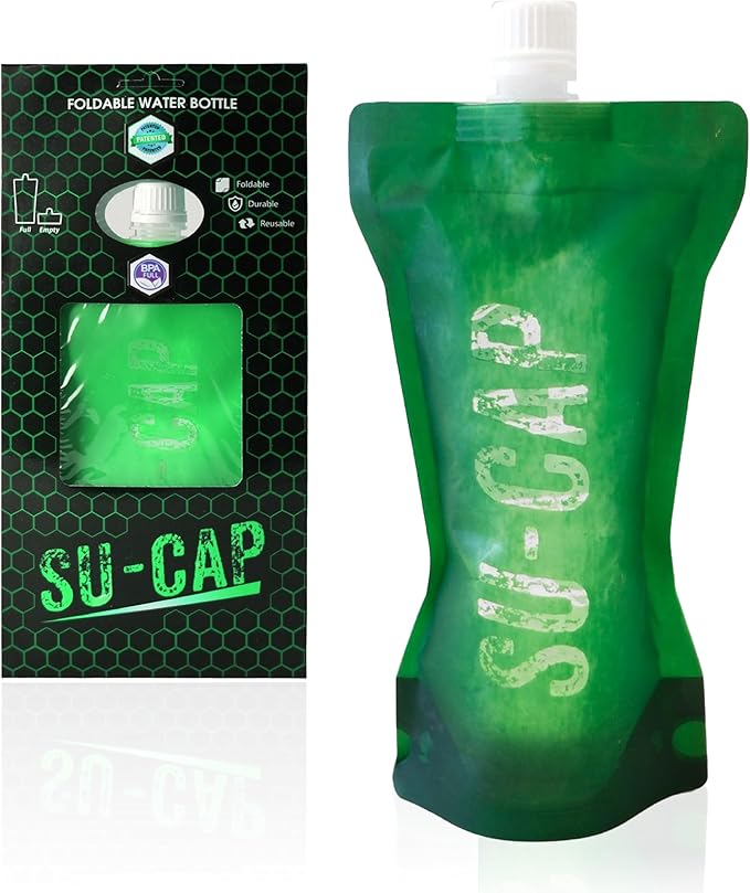 Collapsible Water Bottle – BPA Free, Foldable Sports Bottle for Hiking, Travel, Gym, Leakproof Lightweight Reusable Bottle with Carabiner – Eco-Friendly (15oz- 450 ml) (green)