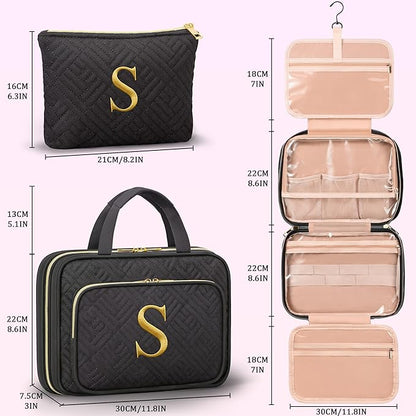 Gifts for Women, Initial Toiletry Makeup Bag Hanging Cosmetic Organizer with Embroidery Letter Personalized Nurse Teacher Appreciation Gift Birthday Christmas Gifts for Mom Sister Wife Friend Auntie
