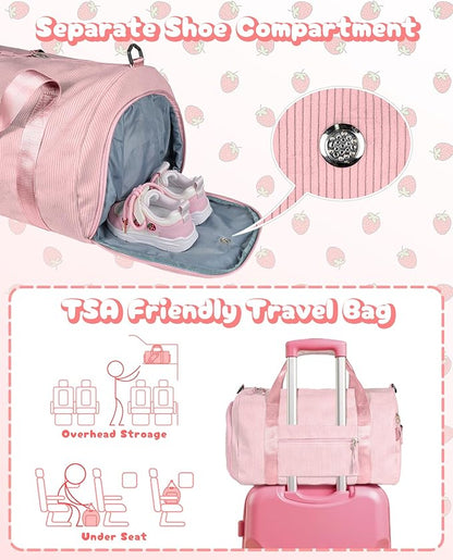 Cute Christmas Gifts, Girls Gym Bag, Kids Personalized Dance Bags with Shoe Compartment, Customized Travel Tote with Toiletry Bag, 6 Year Old Girl Birthday Gift (Letter Y)