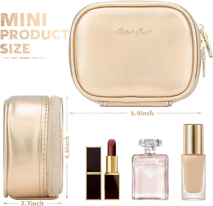 Small Makeup Bag with Led Mirror, Mini Travel Make up Bag 3 Light Modes Adjustable Brightness, for Women Organizer Cosmetic Bag, Portable Travel Train Toiletry Bag, for Pool Parties Work Touch-Ups